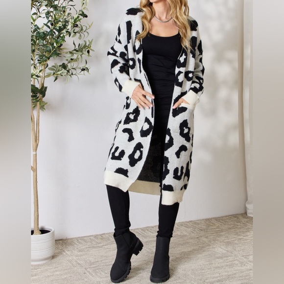 NEW BiBi Leopard Print Open Front Longline Oversize Cardigan Sweater - Picture 6 of 6